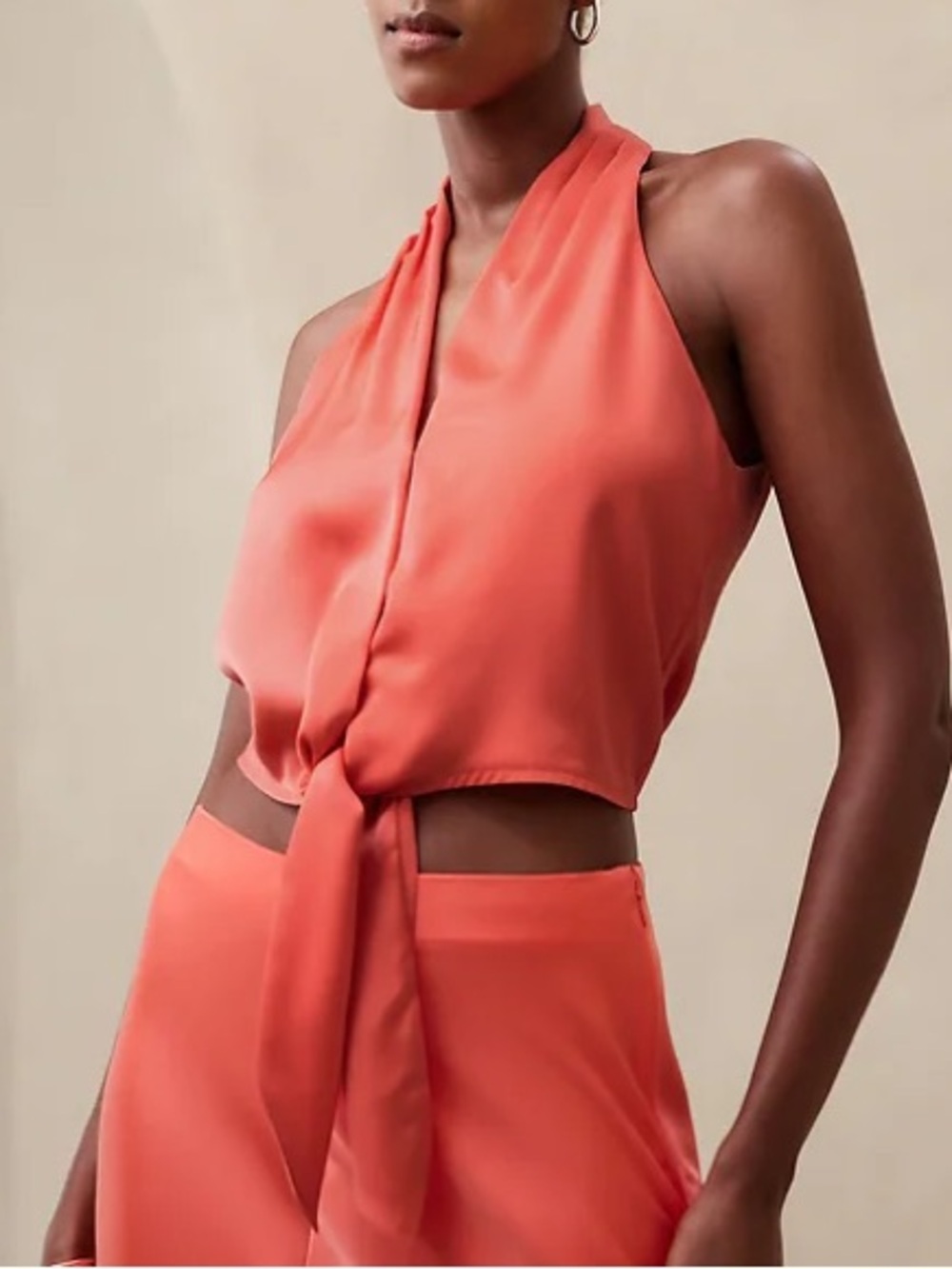 Banana Republic Coral / Peach Tie-Front Halter Camisole